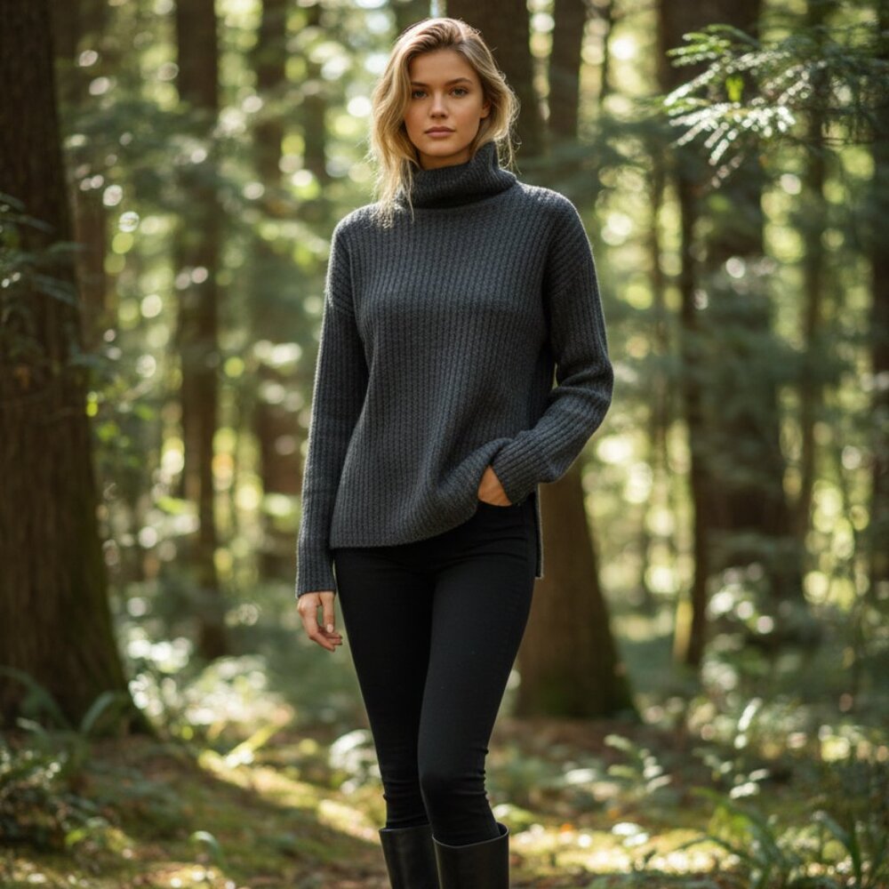John & Jenn Espinosa Sweater Women's Small Carbon Gray Ribbed Turtleneck Luxe